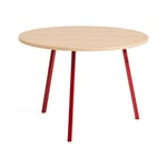 HAY - Loop Stand Table Round Maroon red powder coated steel frame Ø105 x H74 Clear lacquered oak tabletop Water-based lacquered oak edge - Matbord - Leif Jørgensen - Röd - Metall/Trä