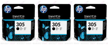 3x Original HP 305 Black Ink Cartridges For DeskJet 2722 Printer