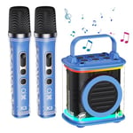 Mini machine de karaoké avec 2 microphones sans fil, haut-parleur karaoké Bluetooth TONOR pour les enfants adultes avec micro microfono sans fil et lumières LED, jouet présent 4 ans chant fête bleu