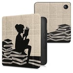 kwmobile Étui Compatible avec Kobo Libra 2 Coque - Étui à Rabat magnétique Tablette eReader Similicuir - Noir-Beige