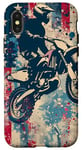 Coque pour iPhone X/XS Bleu Bohème Ethnique Motocross Drapeau Américain Dirt Bike Rider