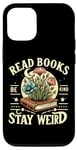 Coque pour iPhone 14 Pro Lire des livres vintage Be Kind Stay Weird Floral Crystals Moon