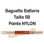 1 Paire de Baguettes Batterie Erable Pointe Nylon Taille 5BN