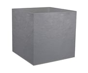 EDA - Pot Carré 50 cm Volcania 57 L - Décor Imitation Pierre - Double Paroi - Zone de Rétention d'eau - 49,5 x 49,5 x 49,5 cm - Gris Galet