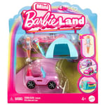Barbie Coffret Véhicule Tout-Terrain Mini-BarbieLand Comprenant Une poupée de 3,8 cm, Un véhicule Tout-Terrain Qui Change de Couleur et Une Tente, HYF43