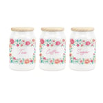 Ceramic Tapered Flower Border Canisters - Floral Tea, Coffee & Sugar Storage