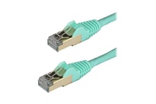 StarTech.com 2m CAT6A Ethernet Cable, 10 Gigabit Shielded Snagless RJ45 100W PoE Patch Cord, CAT 6A 10GbE STP Network Cable w/Strain Relief, Aqua, Fluke Tested/UL Certified Wiring/TIA - Category 6A - 26AWG (6ASPAT2MAQ) - patch-kabel - 2 m - havsblå