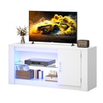 YITAHOME TV Stand, TV Cabinet with Doors and Adjustable Glass Shelves Modern Wood TV Stand Cabinet for 32 40 Inch TV Unit Cabinet for Living Room Smart TV Stand Units with Storage Cupboards LED Lights