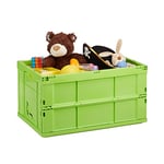 Relaxdays 10022584_53 Boîte pliable couvercle caisse de rangement plastique coffre transport 60 litres 60x40x32 cm, vert, 40 x 58,5 x 31,5 cm