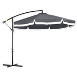 Outsunny Parasol déporté parasol de jardin Ø3 x 2,6 cm avec manivelle pied en croix 8 baleines gris