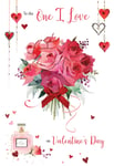 Hand Decorated Roses and Perfume One I love Valentines Card – Luxury Design