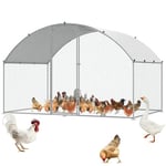 VEVOR Enclos Poulailler Extérieur Métal 200x300x200 cm Grand Enclos à Poules Bâche Imperméable Toit en Dôme Enclos Parc Grillagé Double Porte pour Oies, Canards, Lapins, Animaux de Compagnie, Argent