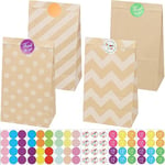 Domkan Pochette cadeau kraft,Lot de 40 Sacs Cadeaux en Papier Kraft Brun,Sacs en Papier pour Emballer des Cadeaux, Mariages, Anniversaires Enfants, avec Autocollants(13x 8x24cm)