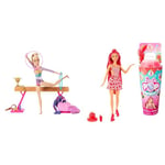 Barbie Coffret Gymnastique avec 1 Poupée Blonde, Pince en C, Poutre D’Équilibre & Pop Reveal Série Fruit, Poupée Aux Cheveux Rouge Changeant De Couleur