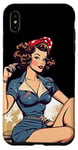 Coque pour iPhone XS Max Retro Patriotic Pin-up Vintage USA Flag American Beauty Girl