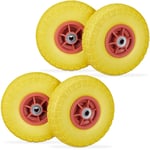 Relaxdays - Roue de diable, lot de 4, en caoutchouc, increvables, 260 x 85, essieu de 16 mm, 4.1/3.5-4, jusqu'à 150 kg, jaune-rouge