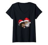 Womens Black Mrs. Claus African American Santa Gift V-Neck T-Shirt