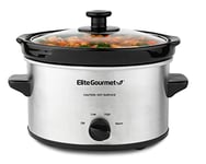 Elite Gourmet MST-275XS Mijoteuse ovale électrique, température réglable, entrées, sauces, ragoûts et trempettes, couvercle en verre et pot lavables au lave-vaisselle (2 pintes, acier inoxydable)