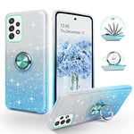 SouliGo Samsung A52S Case Samsung A52 5G Case Glitter Bling Sparkle Girls Women Cover 360° Ring Holder Kickstand for Magnetic Car Mount Protective Phone Case Galaxy A52 5G 6.5 Inch, Gradient Blue