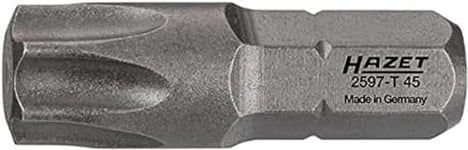 HAZET 2597-T45 Embout de tournevis Torx I Ouverture de clé : T45 ILongueur 25mm I Valeurs de couple élevées pour une longue durée de vie I Entraînement hexagonal 1/4 de pouce (6,3 mm)''.