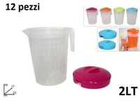 Set 12 Pièces Carafe Pichet Plastique 2Lt avec Couvercle Coloré Idée