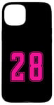 Coque pour iPhone 15 Plus Pink Numéro 28 Équipe Junior Sports Uniforme Pink Numéroté