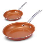 Innovacook Duo - Pack Copper Ceramic Frying - Pack 20cm and 22cm, Long Lasting Pan, Innovative Cookware, Double Layer Coating Pan, Suitable for All Cooking hobs, Copper Style - Orange