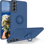 Coque Silicone Pour Samsung S21 5G Couleur Bleu Navy Avec Anneau Support Little