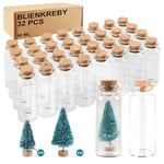 BLIENKREBY 30 x Fiole en Verre, 40ml Petite Fiole en Verre avec Bouchon, Mini Sapin de Noël, Mini Sisal Arbres avec Base en Bois, Mini Sapin Artificiel Décoration Noël, pour Décoration Noël, DIY, Fête