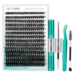 GEMERRY Lash Extension Kit 280Pcs Lash Clusters DIY Individual Eyelash Extension Kit D Curl Volume Cluster Lashes Wispy with Lash Bond and Seal and Lash Tweezers (60D-0.07D,10-18MIX-KIT)