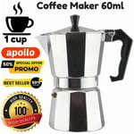 APOLLO Moka Pot Stove Top Coffee Maker 1 Cup Espresso Aluminium Percolator 60ml