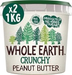 Whole Earth Crunchy Peanut Butter 2 x 1kg, Original Nut Spread Made with All Natural Ingredients, No Added Sugar, Gluten Free, Vegetarian & Vegan Friendly, Bulk Buy (2 x 1 kg Tubs), Packaging May Vary