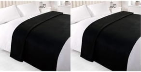 Dreamscene Warm Polar Fleece Throw Over Soft Sofa Bed Blanket Bedspread, Plain Black - 120 x 150 cm (Pack of 2)