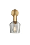 Sleek Tinted Glass Schoolhouse Wall Light, 5.5 Inch, Smoke Grey, Brass Holder