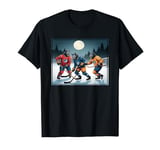 Werewolves Playing Hockey Under a Full Moon on Halloween T-Shirt