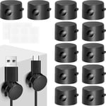 12 Pcs Clips Cable, Cable Management Bureau, Organisateurs De Câbles Magnétiques, Range Cable Bureau Réglable Avec Auto-Adhésifs Pour Câble Chargement Câbles D'Alimentation Noir