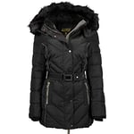 Geographical Norway BECKY LADY - Parka Chaude Femme - Manteau Épais Capuche Fausse Fourrure - Blouson Coupe Vent Hiver - Doudoune Long Doublure Chaud Femme Mode Élegant NOIR M