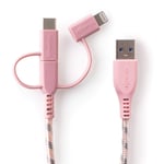 BOOMPODS Trio Armour Braided Cable 3 in 1 (Apple MFi Certified) Lighting, USB-C & Micro USB Cable 1.5 Metre (Rose Gold) 13 12 11 Pro Max Xs X XR 8 7 6s 6 SE 5 5s 5c iPad iPod