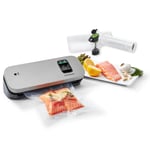 FoodSaver Machine Sous Vide Alimentaire Compacte | avec tuyau de scellage, 1 Petit Rouleau et 5 Sacs Sous Vide Petit Format | argent avec finition noir [VS1190X]