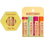 Coffret Burt's Bees Trois baumes - 1 baume lèvres cire d’abeille, vitamine E et menthe poivrée, 1 x baume à lèvres au miel et 1 baume à lèvres à la grenade & Baume à Lèvres Hydratant Set de 4