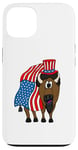 Coque pour iPhone 13 4 juillet USA Bison Drapeau américain Jour de l'indépendance Patriotique