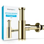 Bächlein Siphon Universel pour Lavabo et Évier – Bonde de Lavabo Design – Siphon Adaptable – Siphon Anti-Odeur avec Orifice de Nettoyage + Mode d’Emploi - Dorée