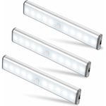 Lot de 3 Lampes 10 led, Sans Fil, Rechargeable par usb, Aimanté, Détecteur de Mouvement, 2 Modes d'éclairage, Portable. Lumière de Placard, Baladeuse