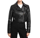 QUEEN HELENA Veste en Simili cuir Biker Veste Printemps Été Court Veste Légère Décontracté Doux Femme Y3001, Noir , M