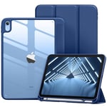 Vobafe Case for iPad 10th Generation Case 10.9 inch 2022, PC Crystal Clear Back Cover, Trifold Stand for iPad 10th generation with Pencil Holder, Auto Wake/Sleep, Deep Blue