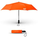 Weatherman Parapluie de voyage – Parapluie compact coupe-vent – Solide et résistant aux vents jusqu'à 70 km/h et aux fortes pluies – Excellent mini parapluie pour sac à dos (orange fluo)