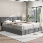 Lit coffre Lit adulte double capitonné 180 x 200 cm avec tête de lit réglable en hauteur, velours, gris