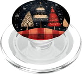 Christmas Trees with Red Plaid and Leopard Print Xmas Phone PopSockets PopGrip for MagSafe