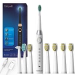 Fairywill Sonic Electric Toothbrush 5 Modes Powerful  IPX7 7 Brush Heads White