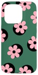 iPhone 15 Pro Pink Flowers on Emerald Green in Minimalist Boho Pattern Case